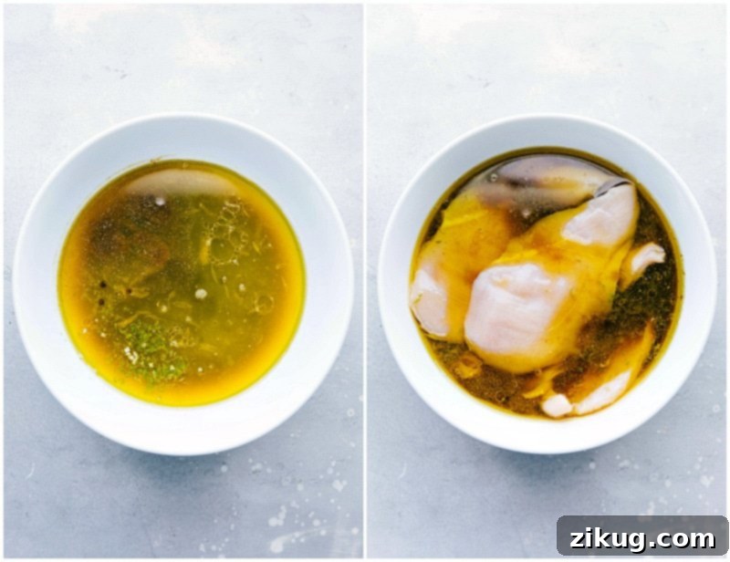 Chicken Marinade with Chicken Pieces A bowl containing the marinade with meat immersed in it, highlighting the marinating process that enhances the flavor.