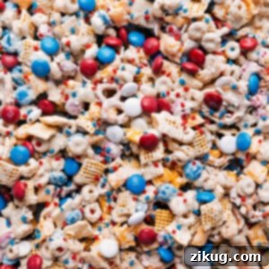 4th of July Snack Mix on a tray ready to be enjoyed.