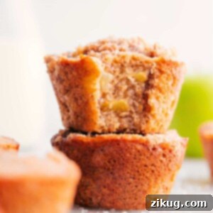 Freshly baked apple muffins, warm and delicious, with chunks of fresh apples and the complimentary taste of cinnamon.