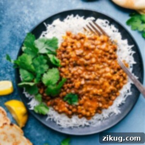 A bowl of creamy Coconut Curry Lentils with fresh cilantro.