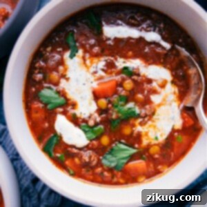 Delicious Beef Lentil Soup with Middle Eastern spices.