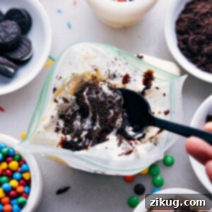 Scoops of homemade Ice Cream In A Bag in a bowl, topped with sprinkles and a cherry