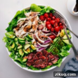 Dressed Turkey Bacon Avocado Salad, beautifully arranged and ready to be served.