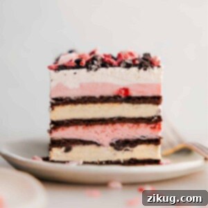 A slice of Peppermint Ice Cream Bars, elegantly plated to showcase its delicious layers.