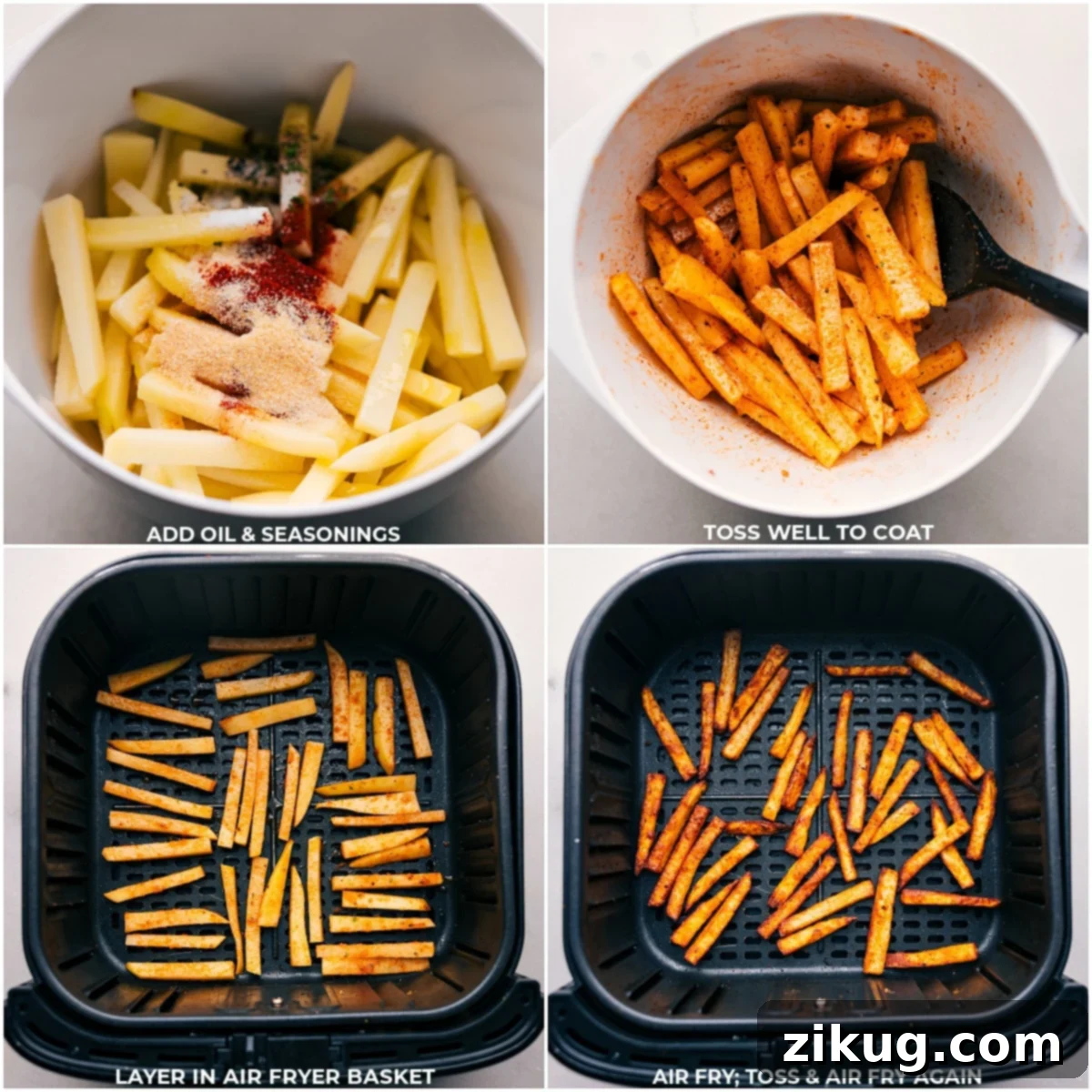 Perfectly Cooked Air Fryer Potatoes Air fryer potatoes cooking to a perfect golden crisp inside the air fryer basket.