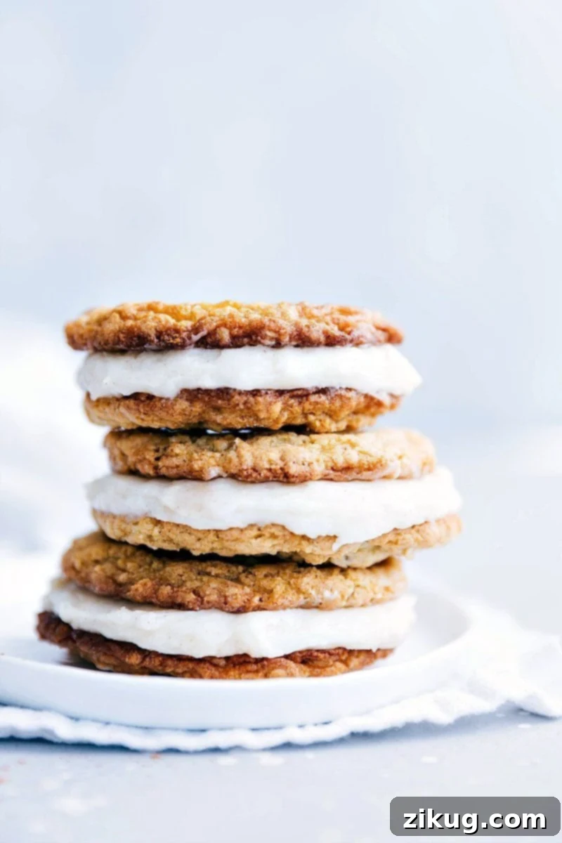 The Best Ever Homemade Oatmeal Creme Pies: Delicious, Easy, and Irresistible! Three golden brown homemade Oatmeal Creme Pie cookies stacked elegantly on a plate, showcasing their soft texture and creamy filling.