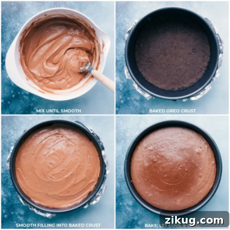 Chocolate Cheesecake cooling in a water bath