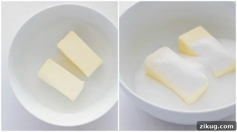Butter And Sugar Creamed Together For Thumbprint Cookies Recipe Creaming together butter and sugar in a bowl, the essential first step for creating the perfect thumbprint cookie dough.