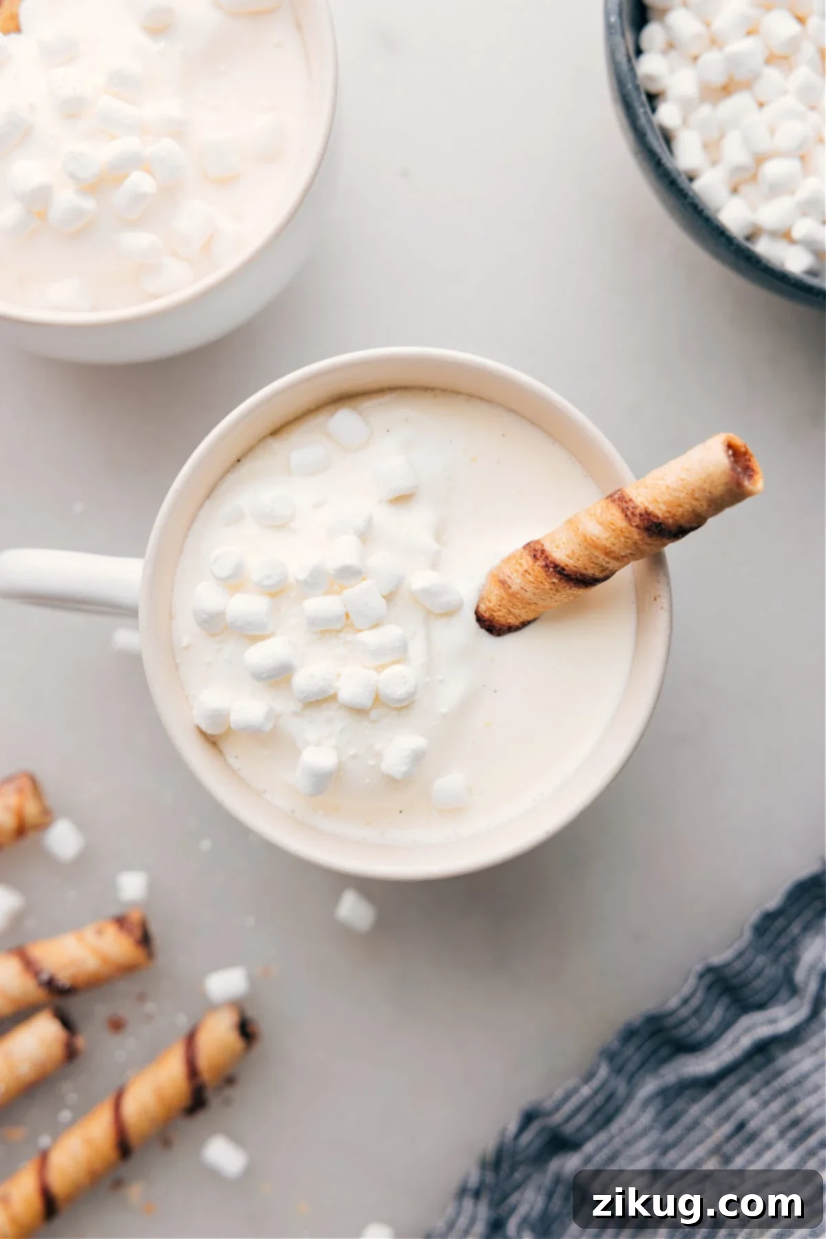 Homemade White Hot Chocolate with Marshmallows Mug of White Hot Chocolate with Marshmallows