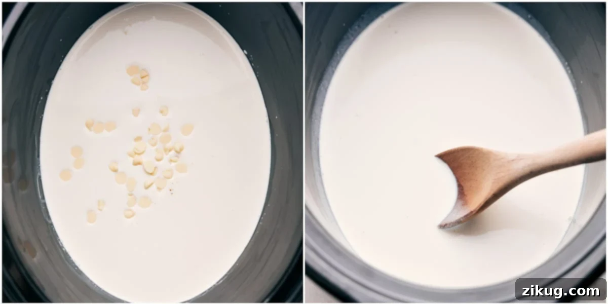 Melting White Chocolate Chips in Half-and-Half Melting White Chocolate Chips