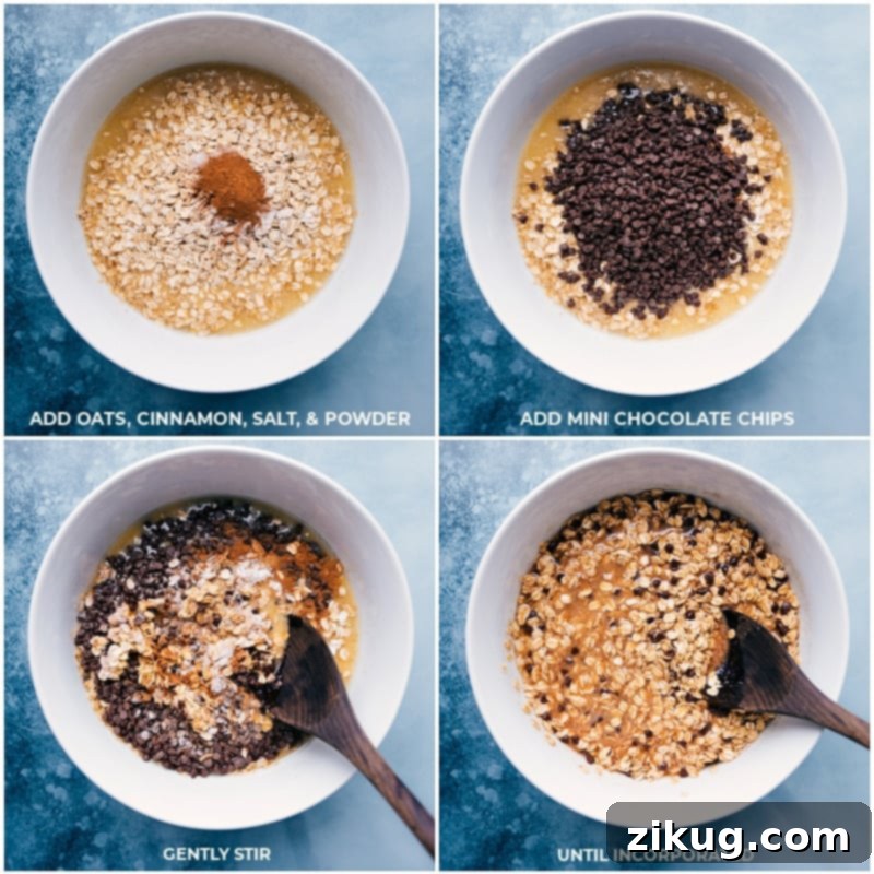 Cozy Chocolate Chip Oat Bake 4 A bowl of ingredients for Chocolate Chip Baked Oatmeal