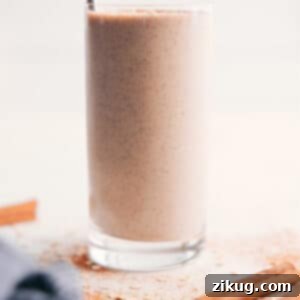 A close-up of the delicious and creamy oatmeal smoothie ready to be served.