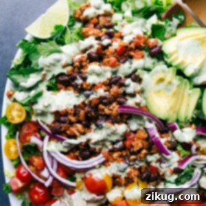 Zesty Turkey Taco Salad 2 Vibrant and colorful turkey taco salad, fully dressed and ready to serve.