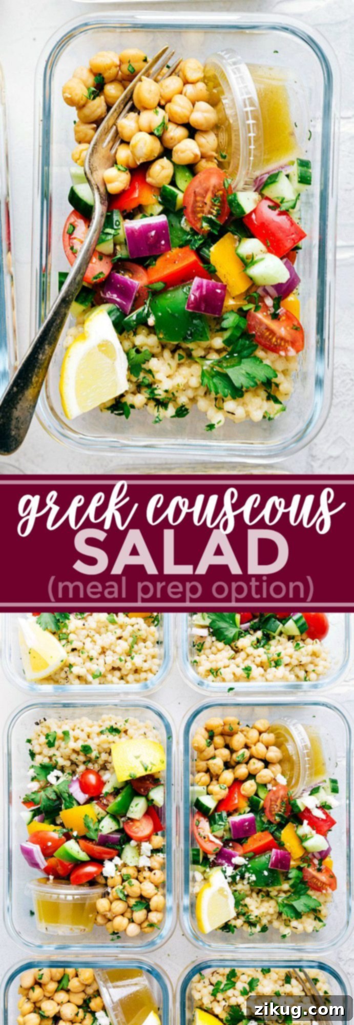 Make-Ahead Greek Couscous Salad 2 Vibrant Greek couscous salad with fresh vegetables and feta cheese