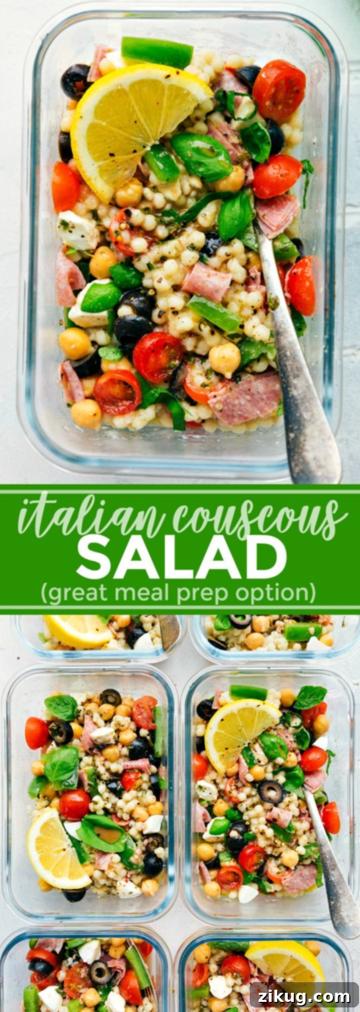 A healthy and simple Italian Couscous Salad that everyone will go crazy for! (Meal prep options and tips included) via chelseasmessyapron.com | #couscous #italian #salad #easy #quick #healthy #mealprep