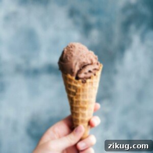 A waffle cone filled with rich and creamy chocolate gelato.