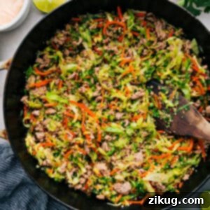 A vibrant bowl of Ground Turkey Stir Fry, garnished with fresh green onions and sesame seeds, showcasing the delicious blend of lean turkey and colorful vegetables ready to be enjoyed.