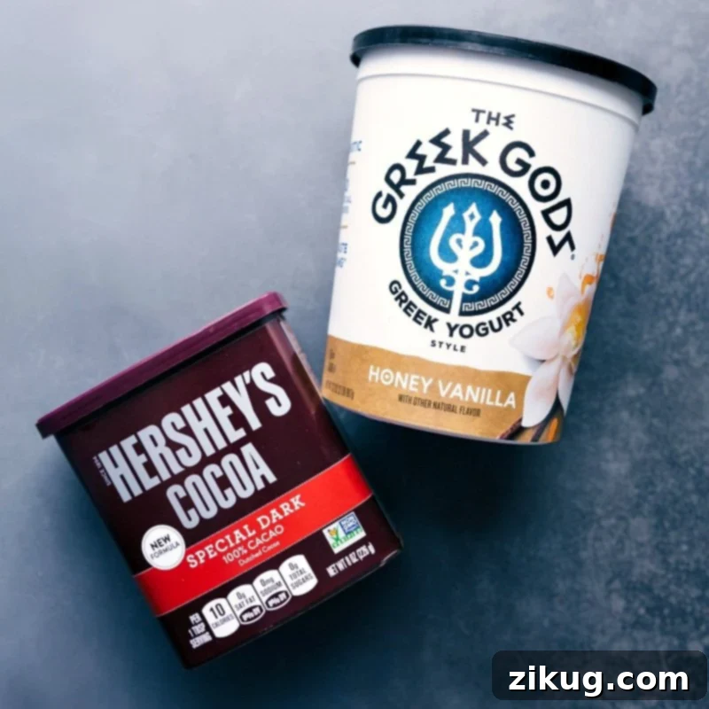 Yogurt and Cocoa Powder Used in Brownie Batter Overnight Oats Recipe The recommended yogurt and cocoa powder used in some of the recipes.