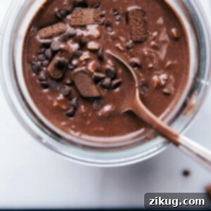 Fudgy Brownie Overnight Oats 2 Finished brownie batter overnight oats recipe, ready to be enjoyed as a deliciously prepared breakfast.