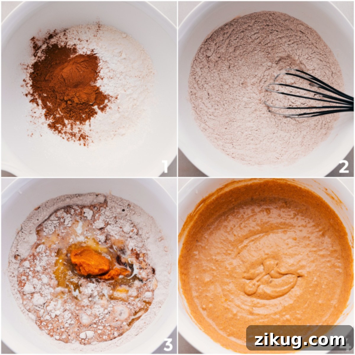 How To Make Pumpkin Waffles The wet and dry ingredients are being gently mixed together to form the pumpkin waffle batter.