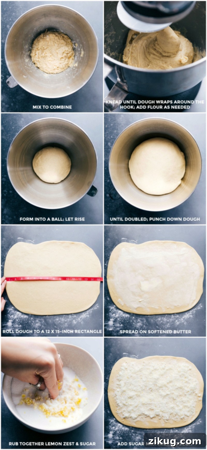 Making the Dough: Mixing, Rising, Rolling, and Sugaring Mixing, rising, rolling out, and adding sugar to the dough.