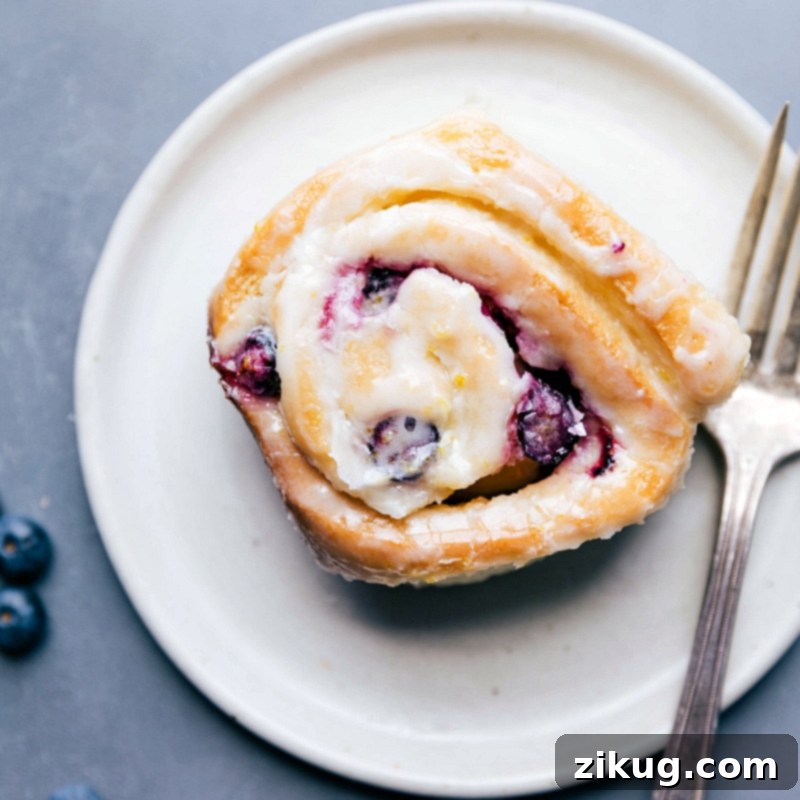 Delicious Lemon Blueberry Sweet Roll on a Plate, Ready to Savor Lemon blueberry sweet roll on a plate, ready to be enjoyed.