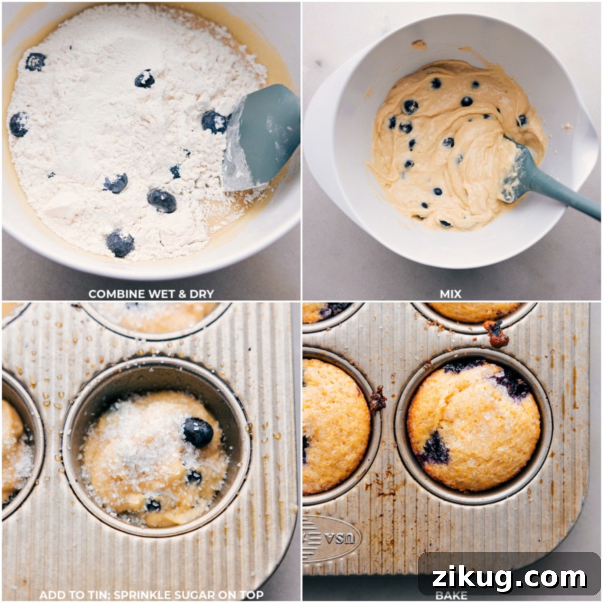 Freshly Baked Healthy Blueberry Muffins Healthy blueberry muffin batter baked in a muffin tin, golden brown and perfectly risen, fresh out of the oven.