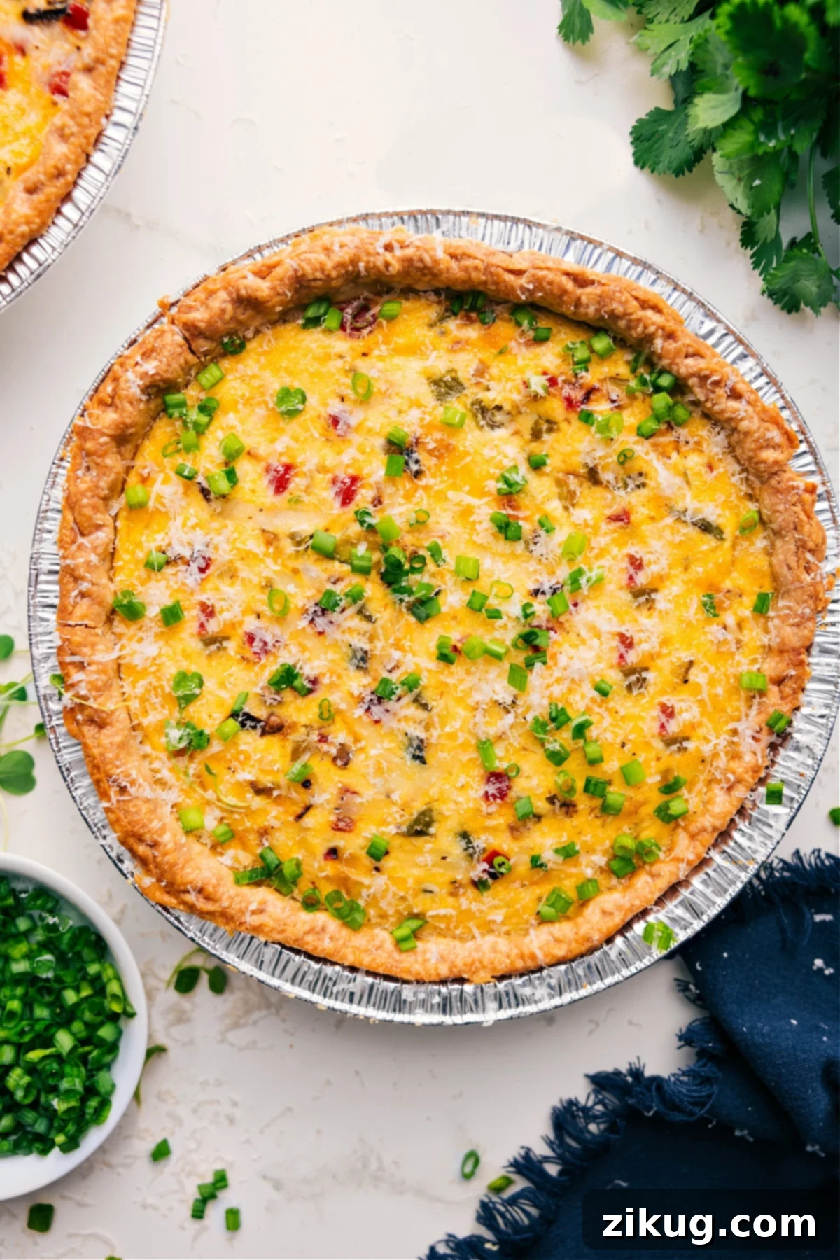 Vegetarian Quiche Delight 2 Veggie Quiche freshly baked with green onions on top