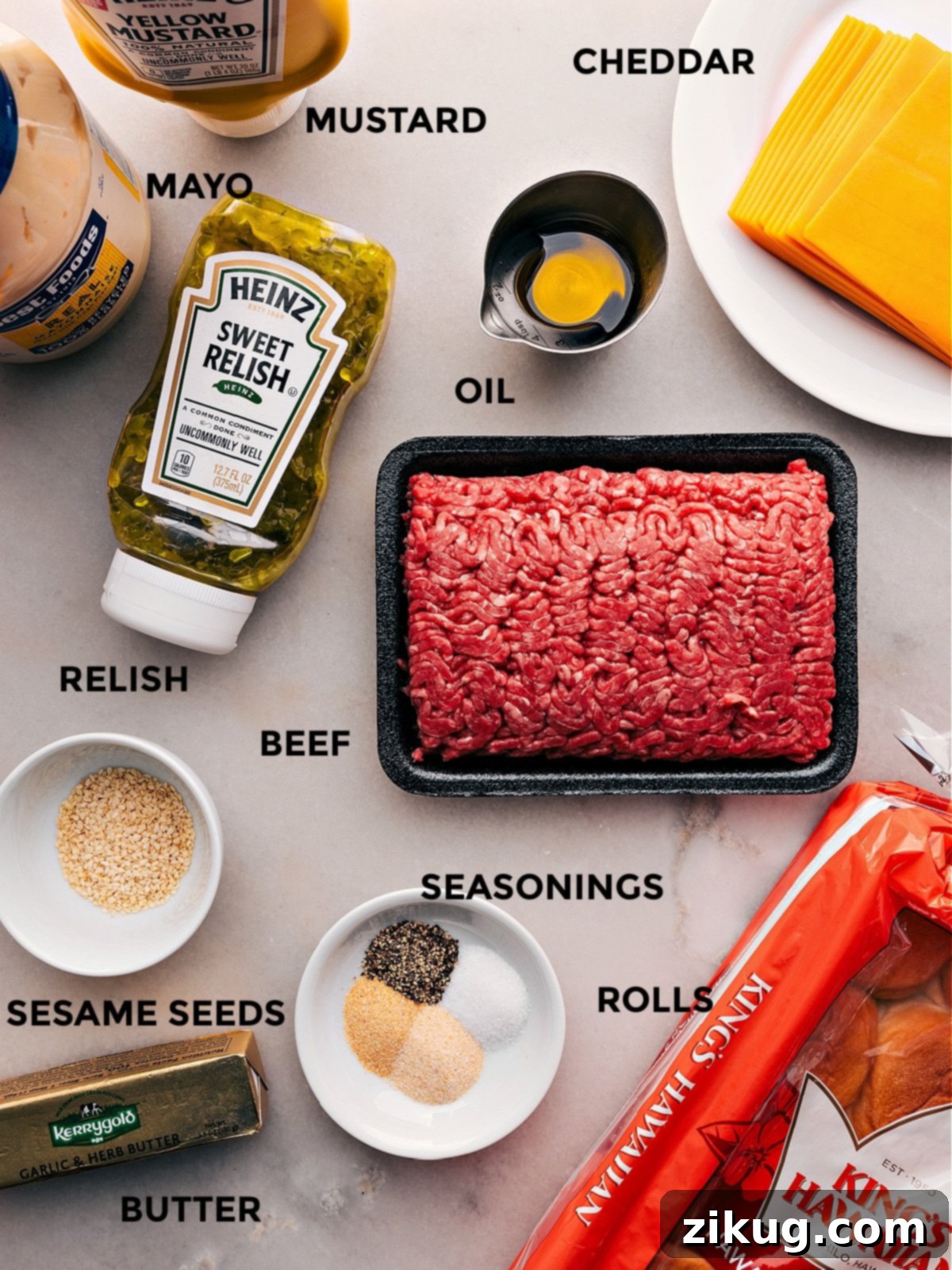 Ingredients prepped for easy Cheeseburger Slider preparation.