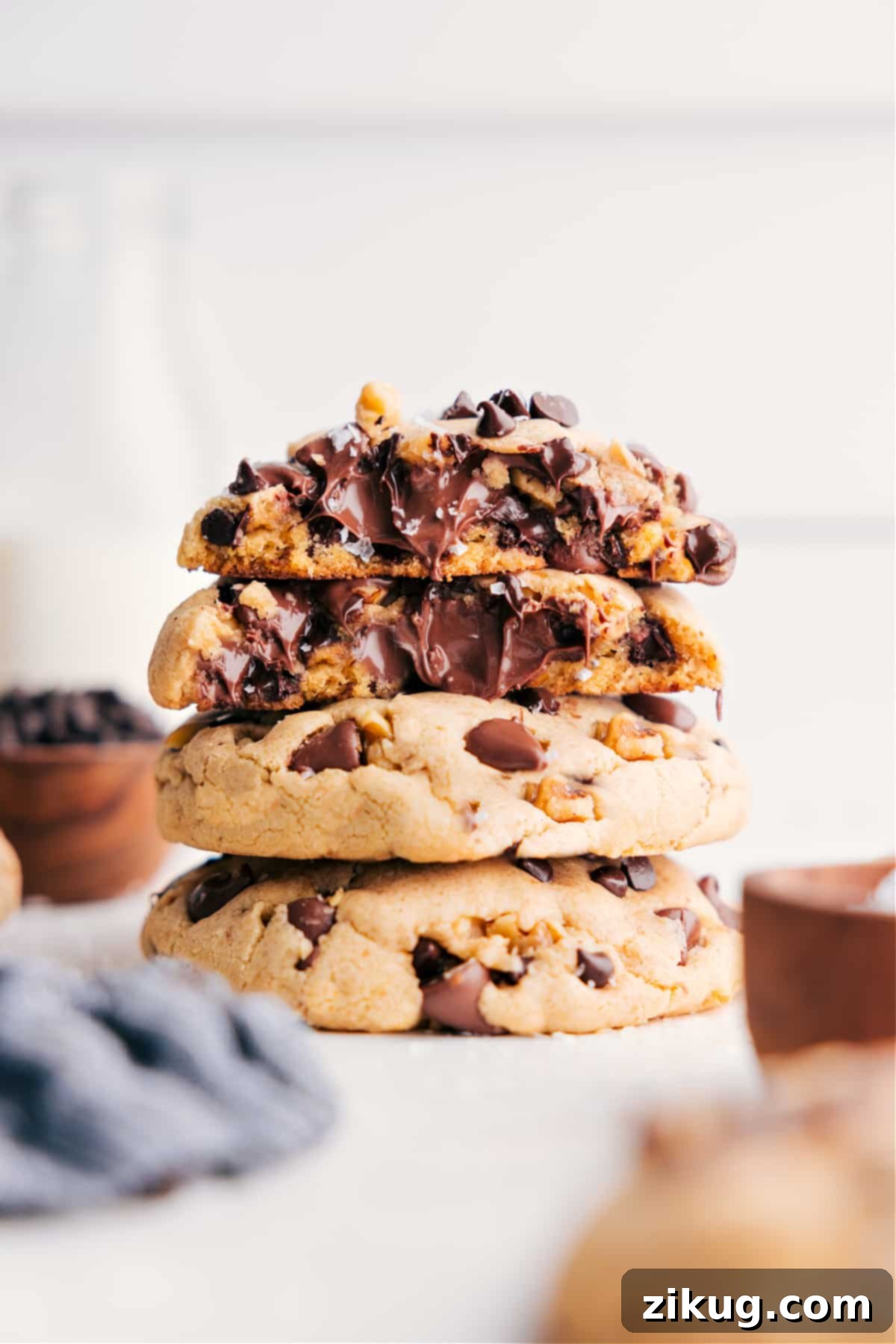 Homemade Levain Copycat Cookies Stack of Levain Cookies