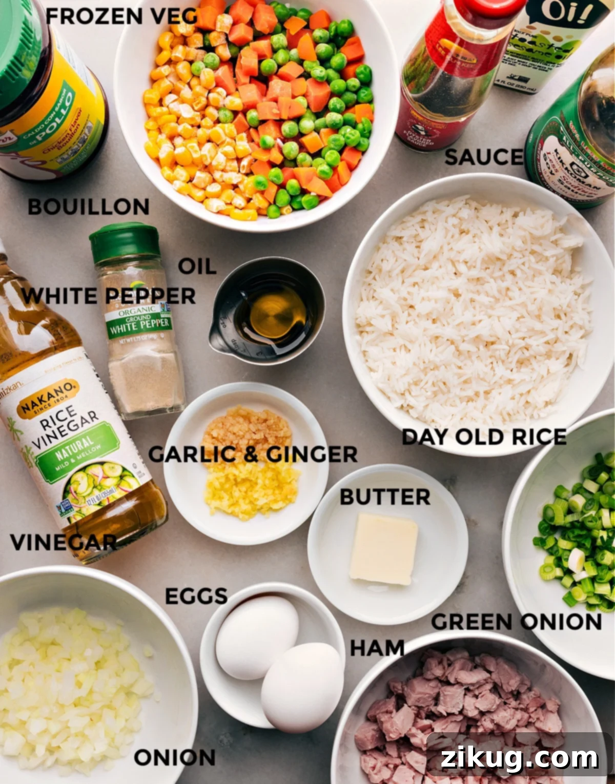 Ingredients used in this dish, prepped and ready for cooking.