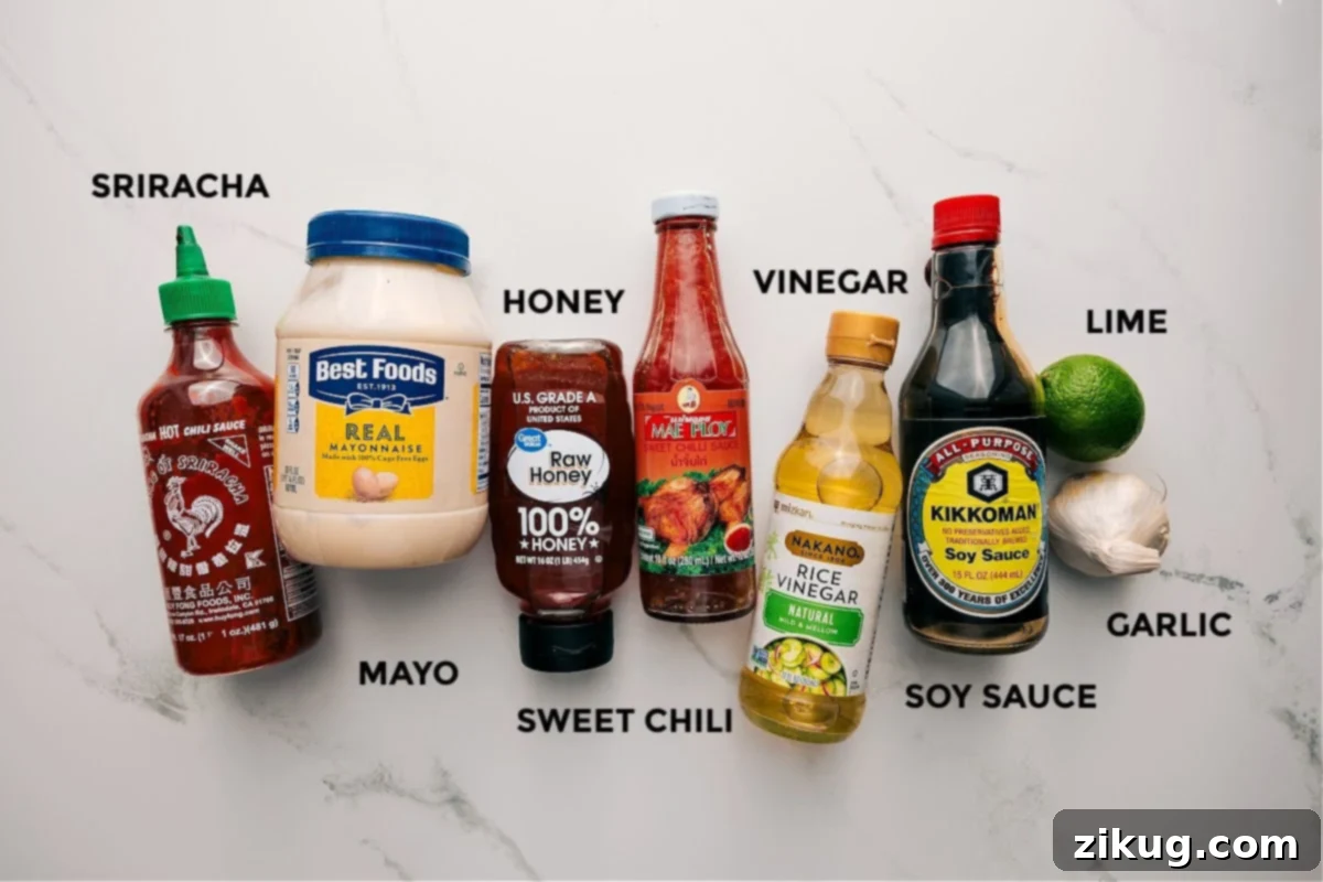Dressing Ingredients Used In Soba Noodle Salad Recipe All the dressing ingredients for this soba noodle salad recipe prepped out for easy assembly including the sriracha, mayo, honey, sweet chili, vinegar, soy sauce, garlic, and lime.