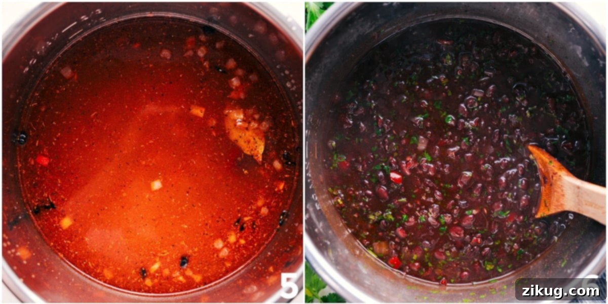 Black Beans Instant Pot Recipe Broth being added and pressure cooking.
