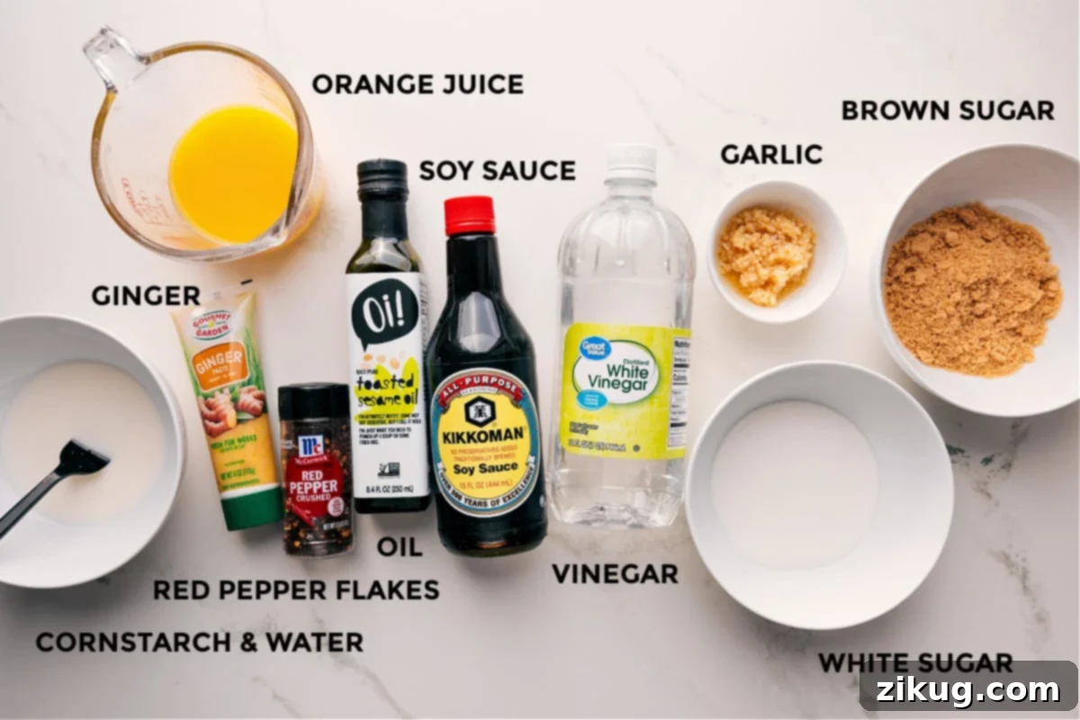 Orange Chicken Sauce Ingredients All the ingredients needed to make the orange chicken sauce.