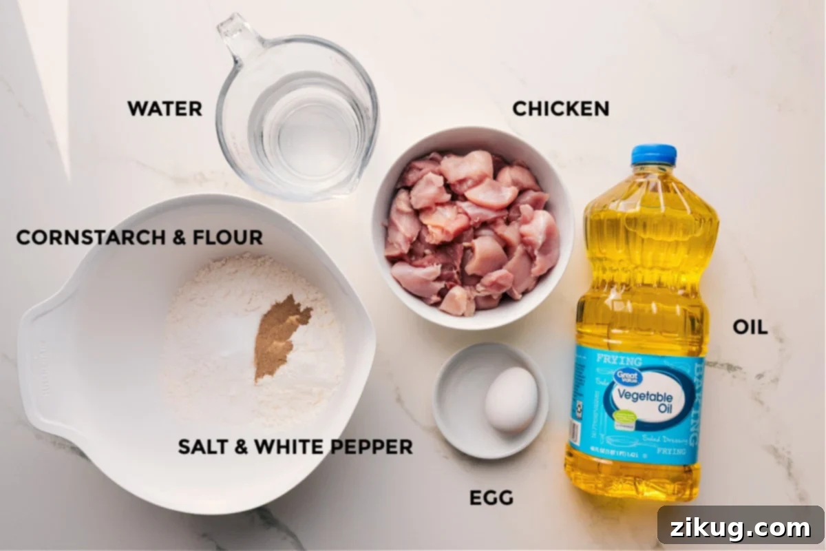Orange Chicken Ingredients Ingredients for the crispy fried chicken.