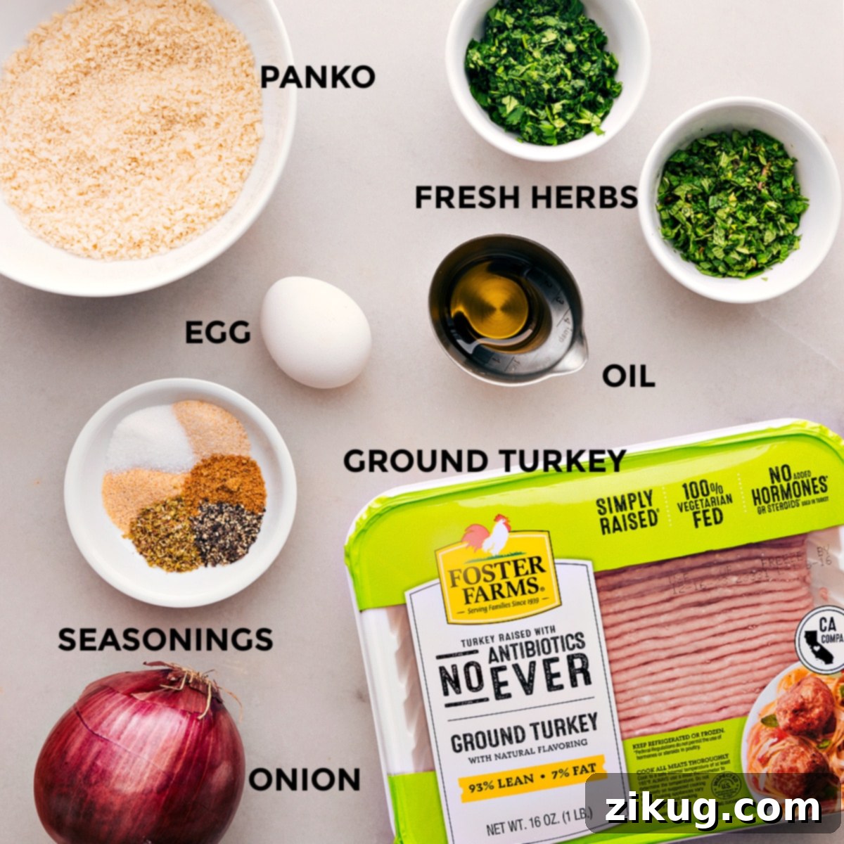 Fresh Ingredients for Flavorful Meatballs Ingredients for Greek Turkey Meatballs
