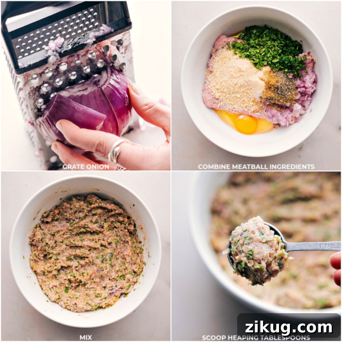 Combining Ingredients for Perfect Meatballs Mixing Greek Turkey Meatball Ingredients