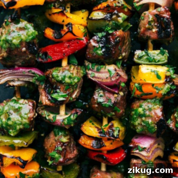 Steak Kebabs with Basil Sauce