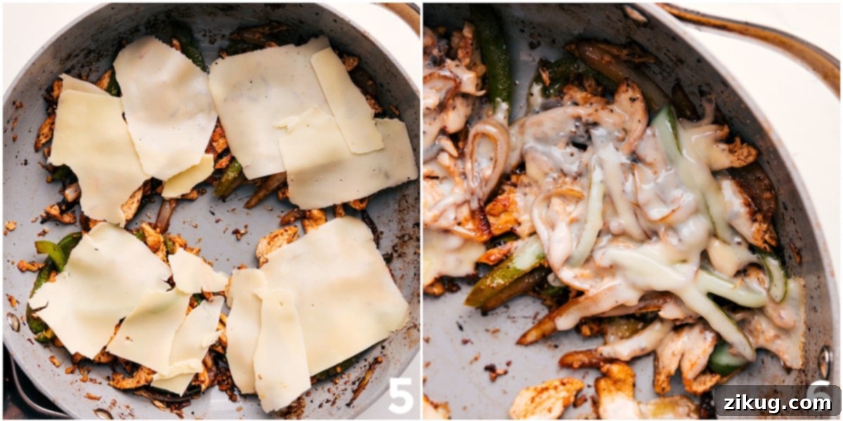 Chicken Philly Cheesesteak Delight 6 Melting Cheese on Chicken and Veggies