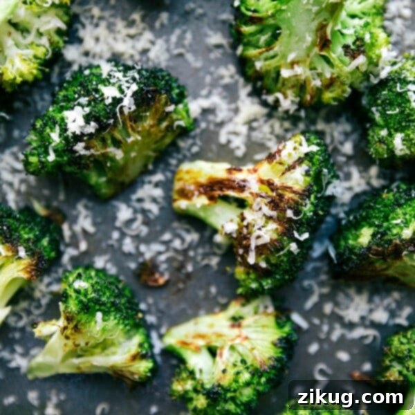 Roasted Broccoli Recipe, topped with parmesan cheese.