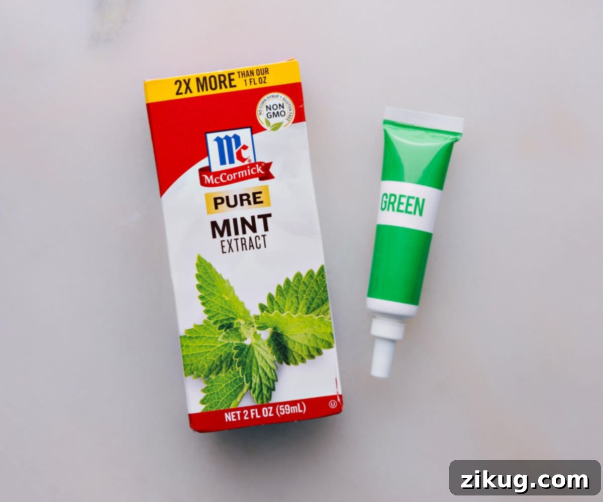 Mint extract and green food coloring being added to a Shamrock Shake.