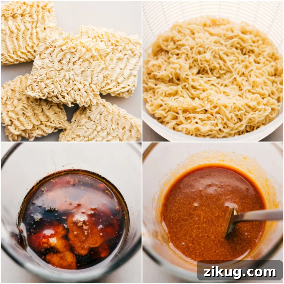 Step-by-Step How To Make Peanut Butter Ramen Ramen noodles simmering in a large pot while a creamy peanut sauce is being whisked in a separate bowl for this quick and easy Peanut Butter Ramen recipe.