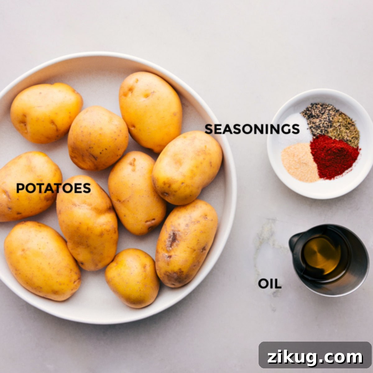 Our Favorite Breakfast Potatoes Ingredients All the fresh ingredients for the breakfast potatoes recipe, prepped and ready for cooking.