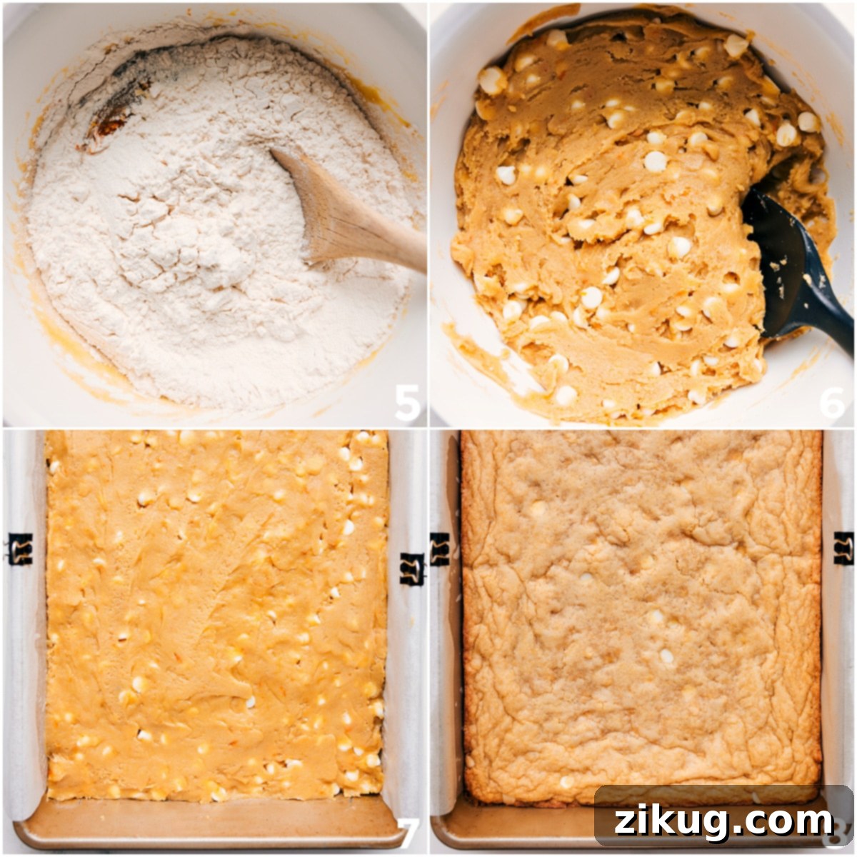 Baking Up These Sugar Cookie Bars The dry ingredients added into the vibrant batter, which is then smoothly spread into a prepared baking pan, ready to be transformed into perfect sugar cookie bars.