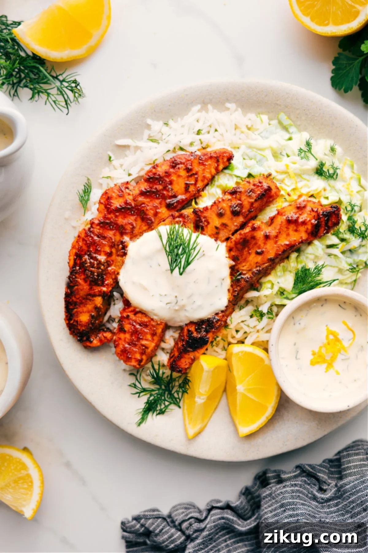 Perfectly cooked Blackened Salmon fillet, seasoned with a rich spice mix, ready to be served as a healthy spring dinner.