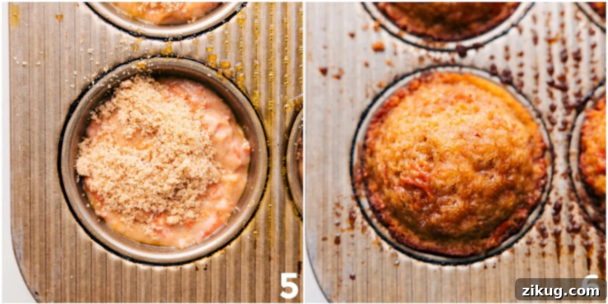 Baking Up Healthy Carrot Muffins Muffin batter evenly distributed into a muffin tin and sprinkled with light brown sugar, ready to be baked to golden perfection.