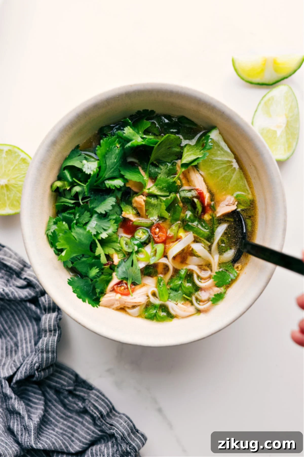 Comforting Chicken Pho Recipe Heartwarming Chicken Pho, delivering tender chicken, rice noodles, and a deeply flavorful broth for a comforting and satisfying meal.