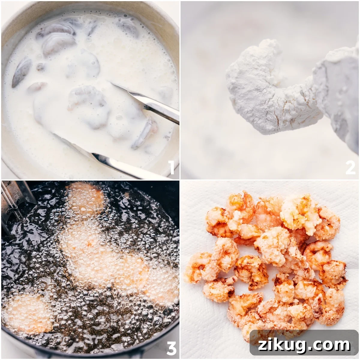 How To Make The Bang Bang Shrimp Bang Bang shrimp being dredged in buttermilk, coated in flour, then fried in hot oil until golden and crispy.