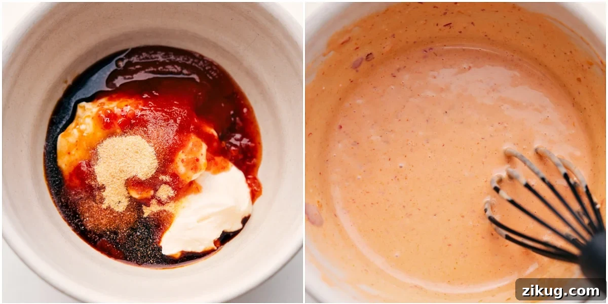 Easy Bang Bang Sauce The easy dipping sauce whisked together in a bowl.