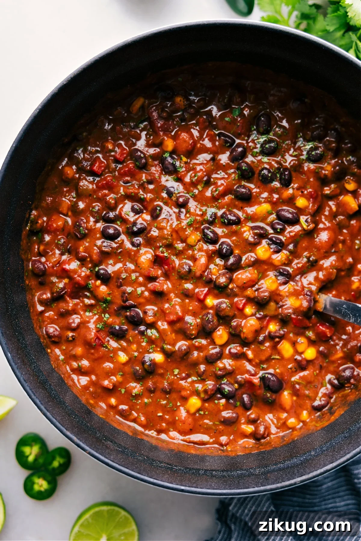 Vegetarian Chili Vegetarian Chili in a pot, ready to serve and enjoy.